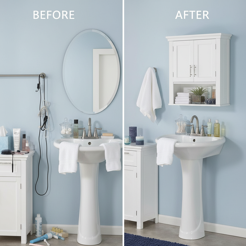 White Bathroom Wall Cabinet Cupboard with Open Shelf