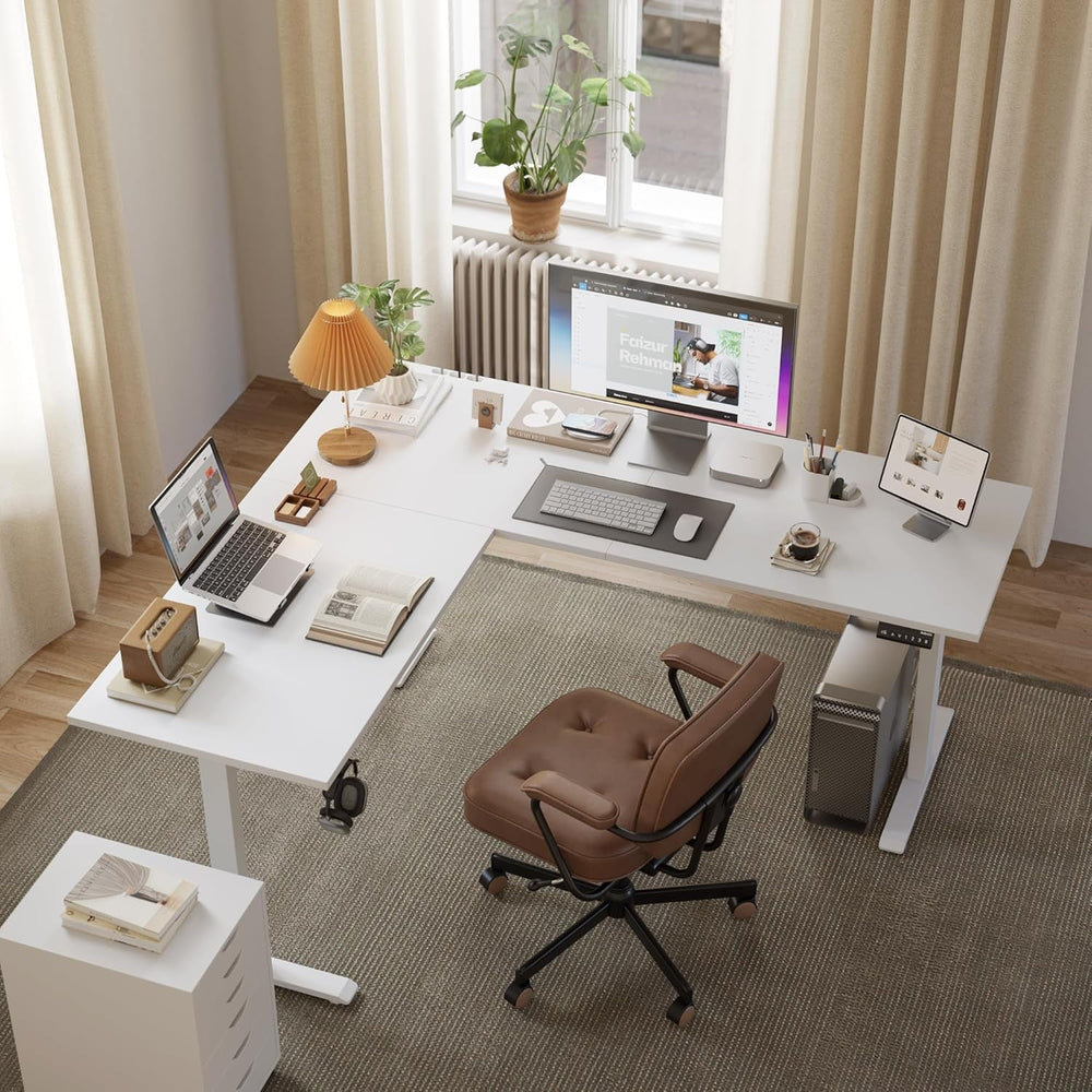 Electric L Shaped Standing Desk 63X55 White Sit Stand-3