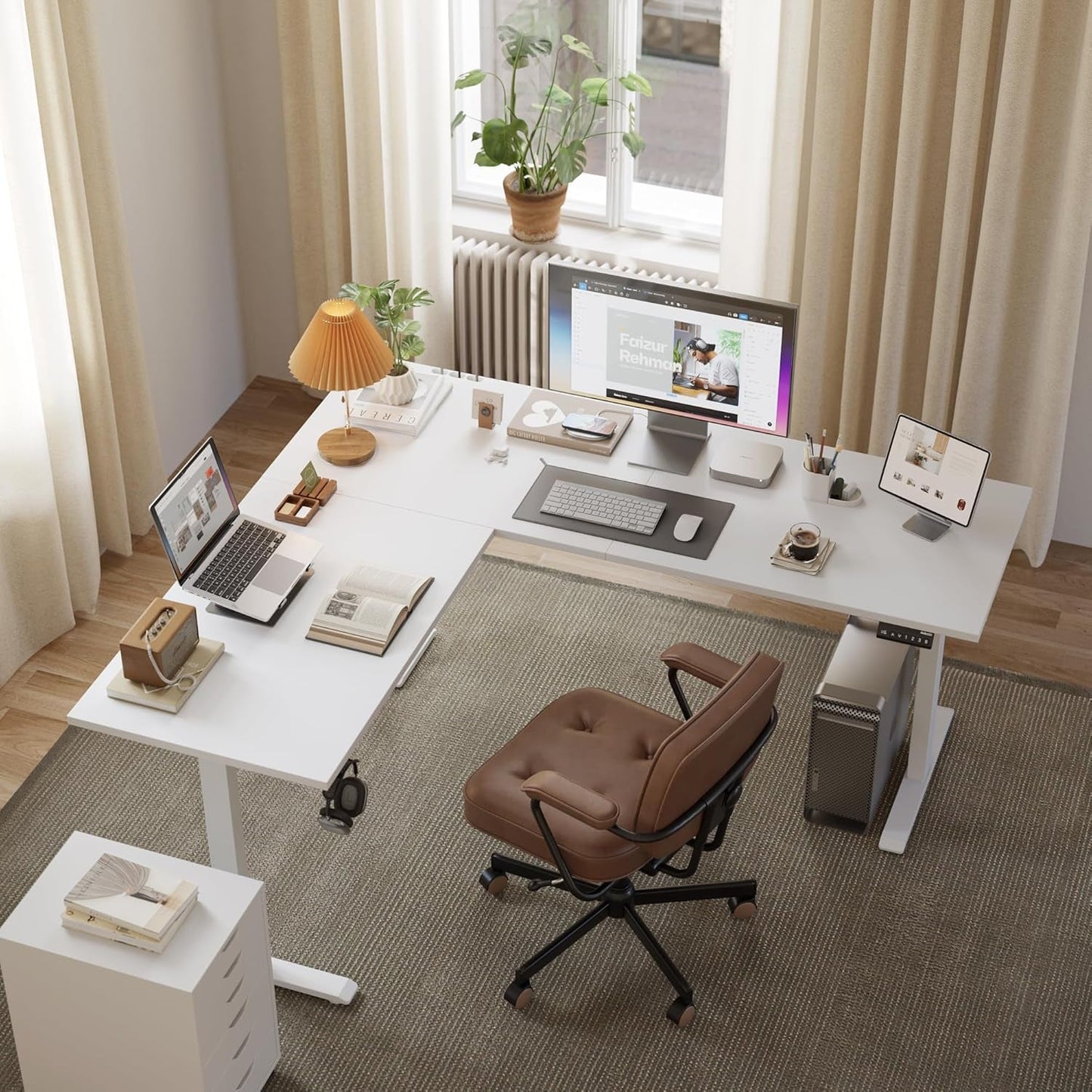 Electric L Shaped Standing Desk 63X55 White Sit Stand-3