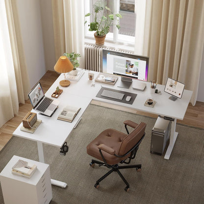 Electric L Shaped Standing Desk 63X55 White Sit Stand-3