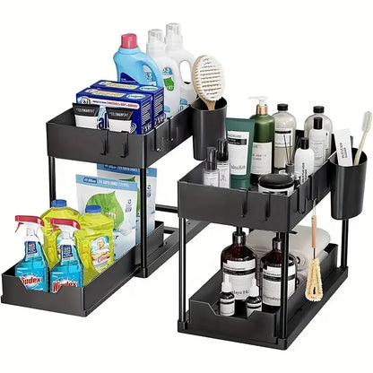 Pull Out Under Sink Storage Rack - Kitchen & Bathroom Organizer-0