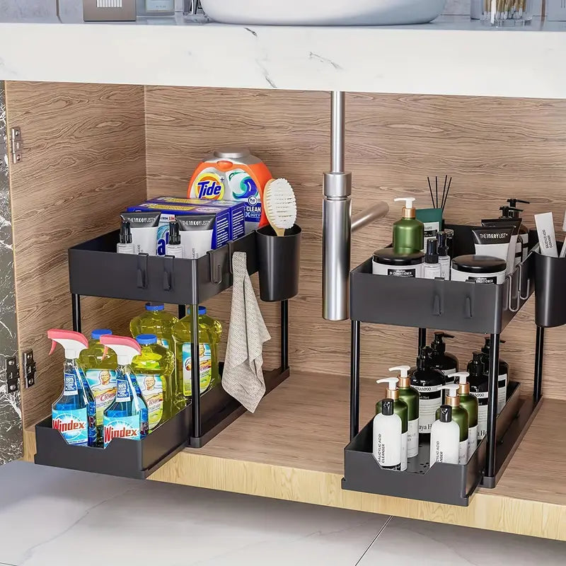 Pull Out Under Sink Storage Rack - Kitchen & Bathroom Organizer-1