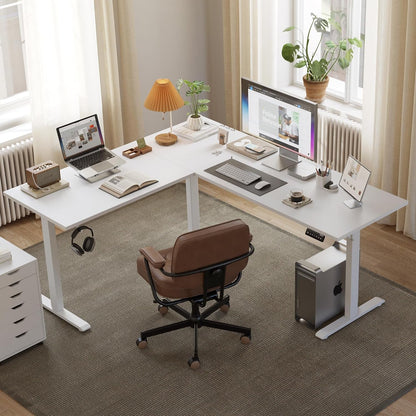 Electric L Shaped Standing Desk 63X55 White Sit Stand-1