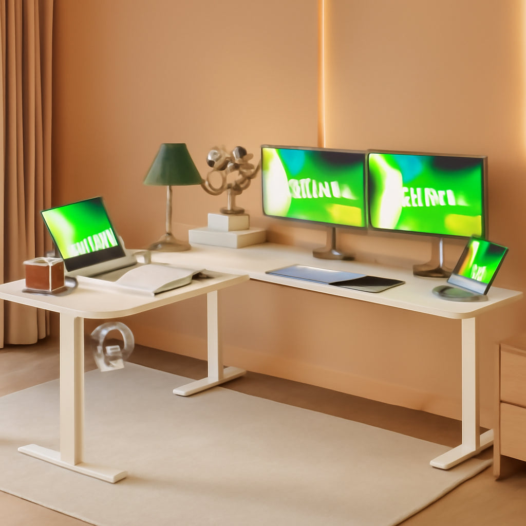 Electric L Shaped Standing Desk 63X55 White Sit Stand-0