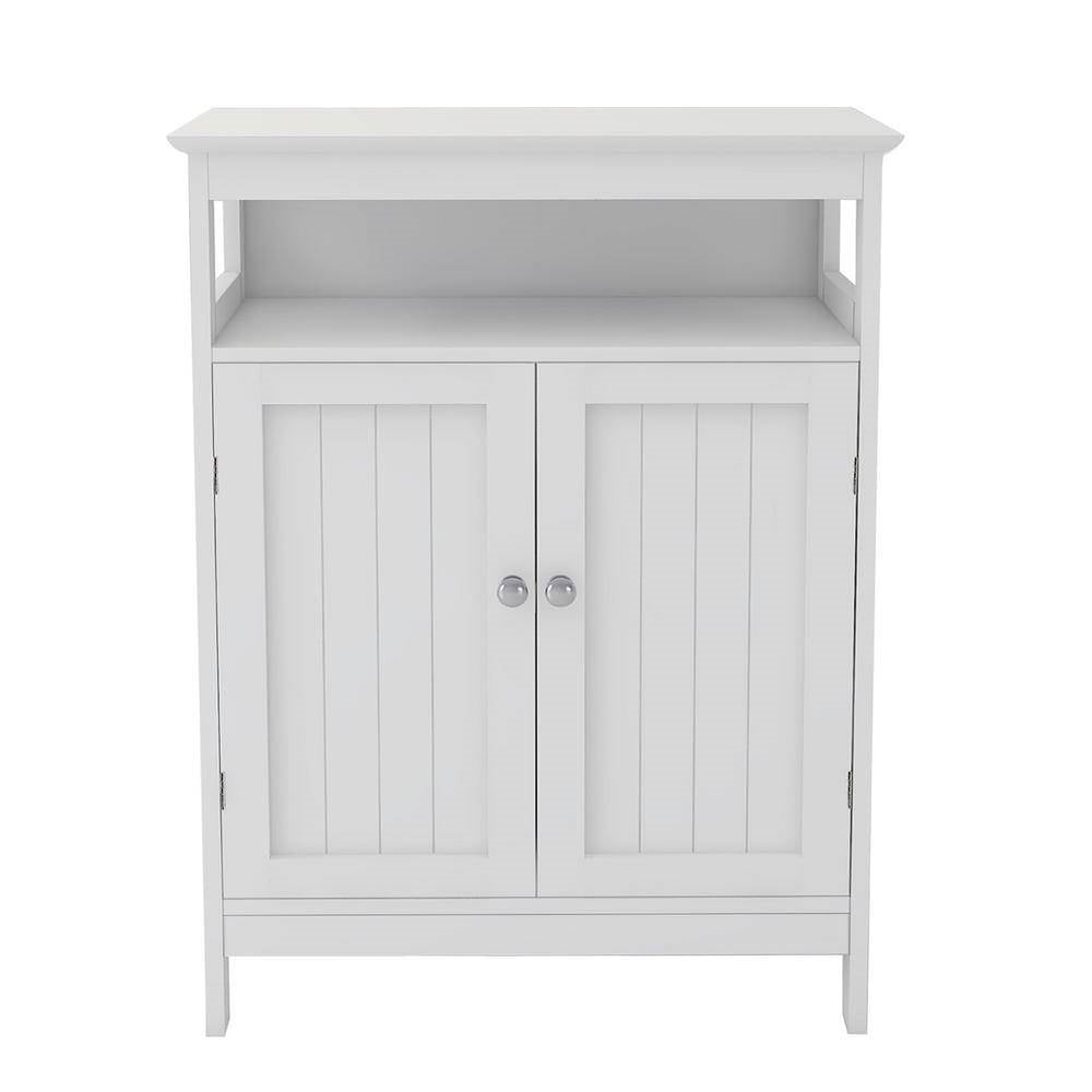 2-Door Bathroom Linen Cabinet with Storage Shelf in White Wood Finish-1