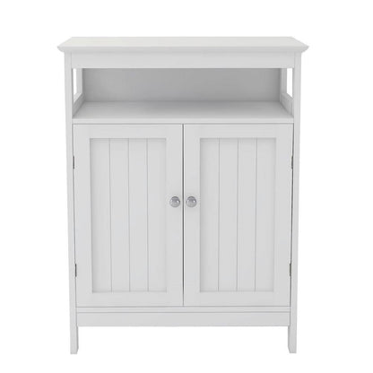 2-Door Bathroom Linen Cabinet with Storage Shelf in White Wood Finish-1