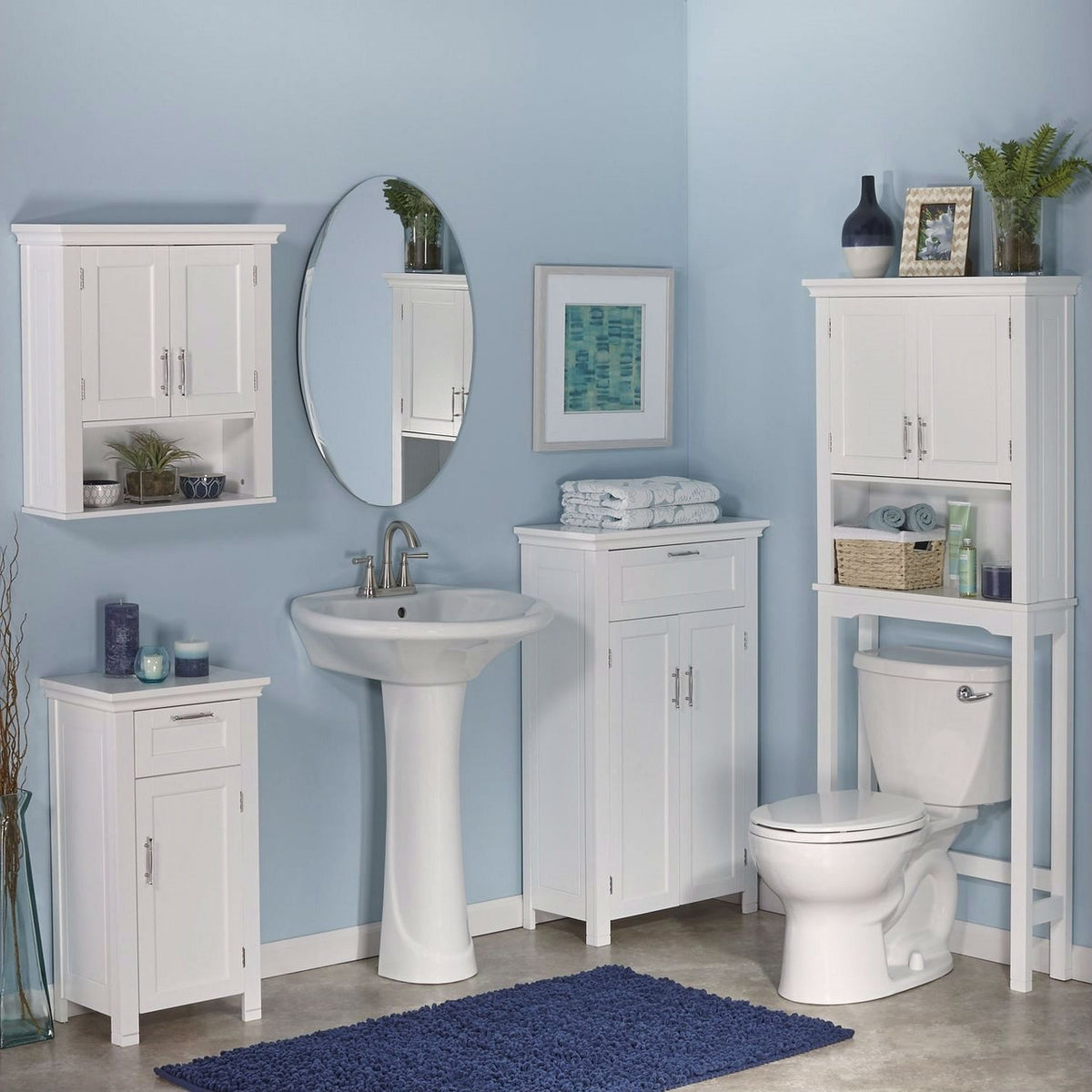 White Bathroom Wall Cabinet Cupboard with Open Shelf-0