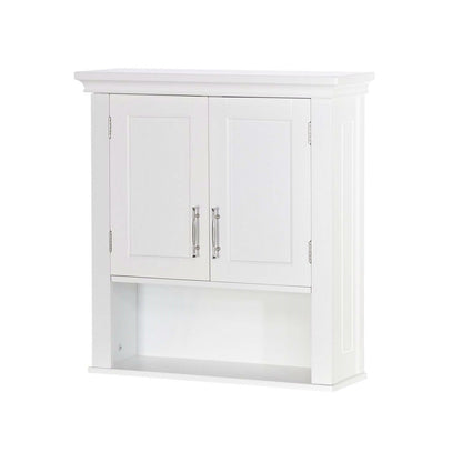 White Bathroom Wall Cabinet Cupboard with Open Shelf-2