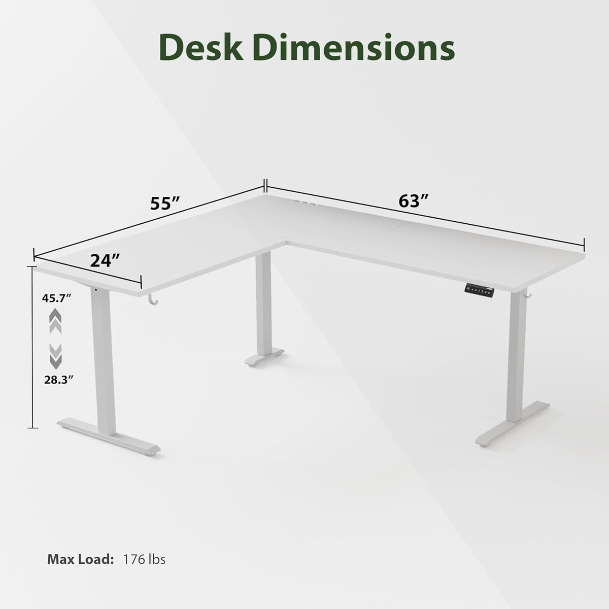Electric L Shaped Standing Desk 63X55 White Sit Stand-2