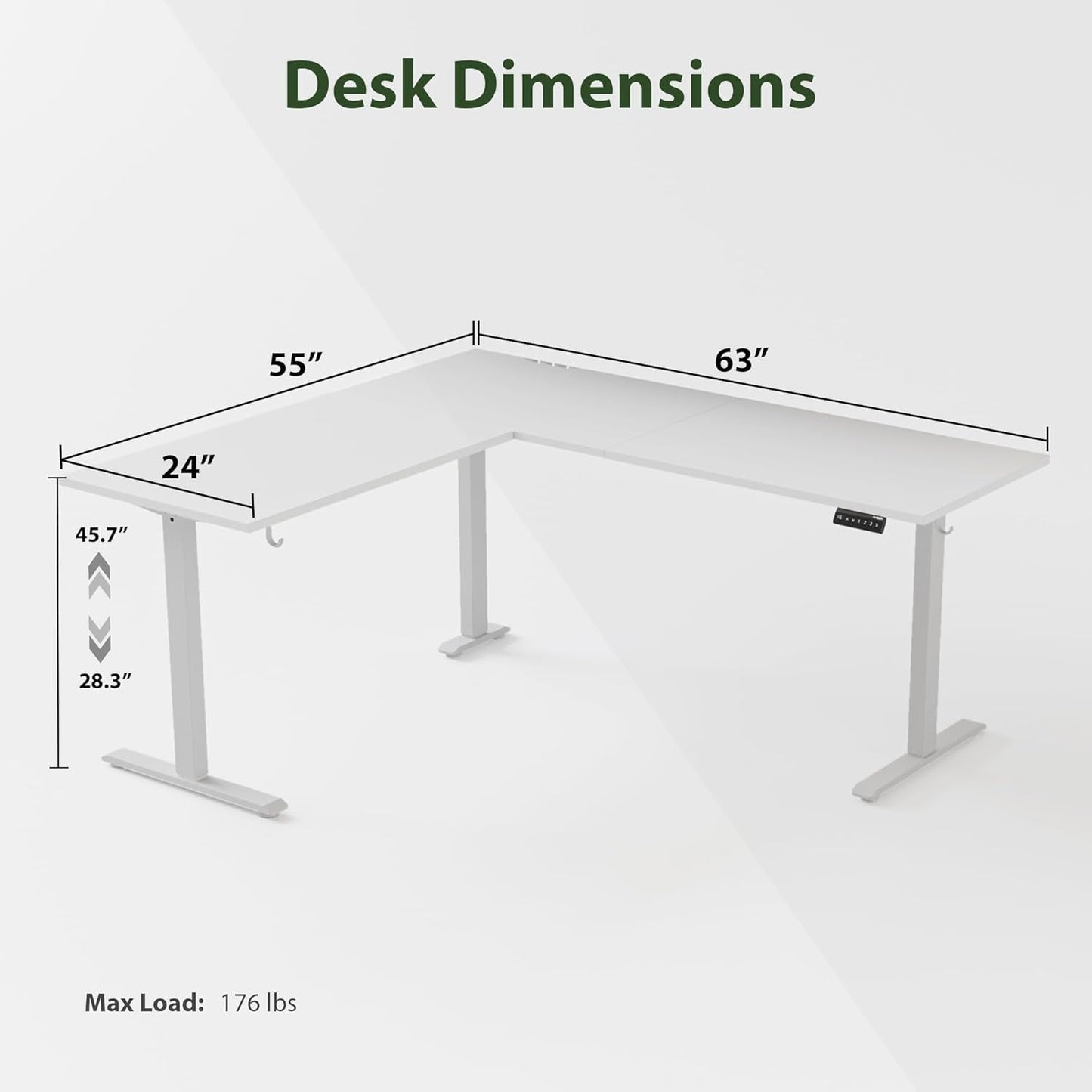 Electric L Shaped Standing Desk 63X55 White Sit Stand-2