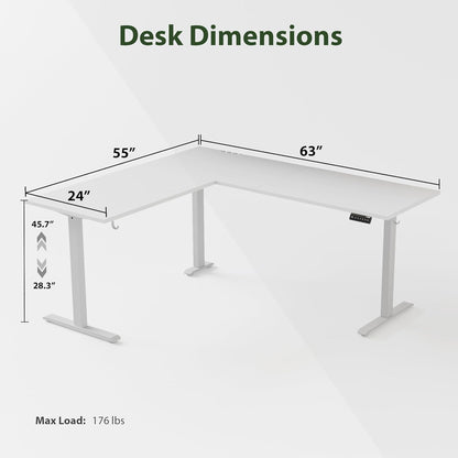Electric L Shaped Standing Desk 63X55 White Sit Stand-2