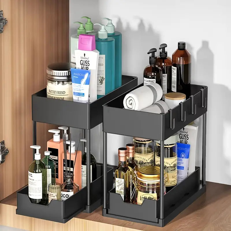 Pull Out Under Sink Storage Rack - Kitchen & Bathroom Organizer-3