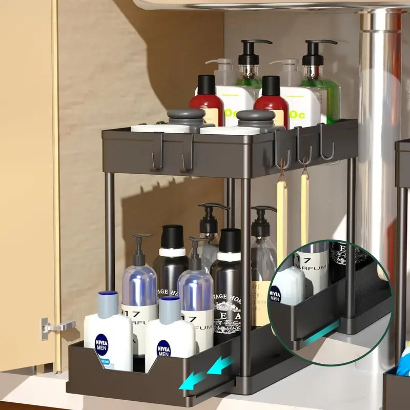 Pull Out Under Sink Storage Rack - Kitchen & Bathroom Organizer-2