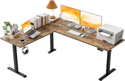 L Shaped Electric Standing Desk 75x61 Sit Stand Brown-0